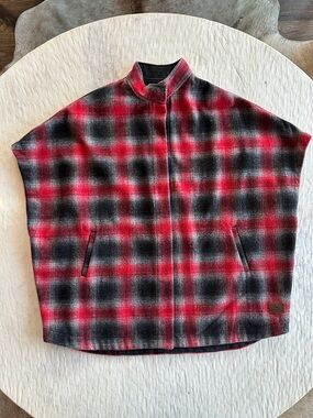 Eddie Bower Red & Black Plaid Cape Jacket